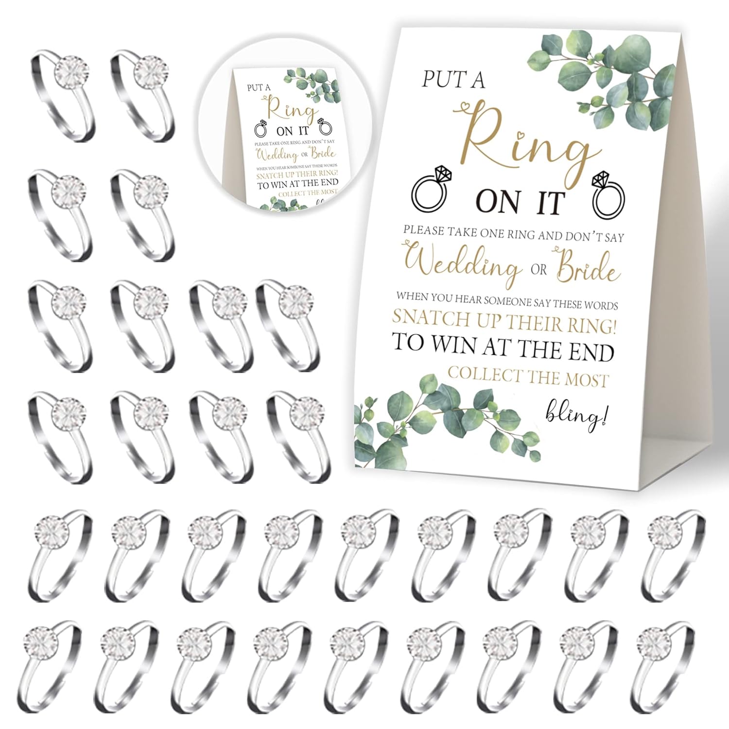 Put A Ring On It,Don'T Say Bride Or Wedding Game,Bridal Shower Games 50 Guests,Greenery Eucalyptus Bridal Shower,Engagement Party,Bachelorette Decorations For Party,Bridal Shower Favors-L1