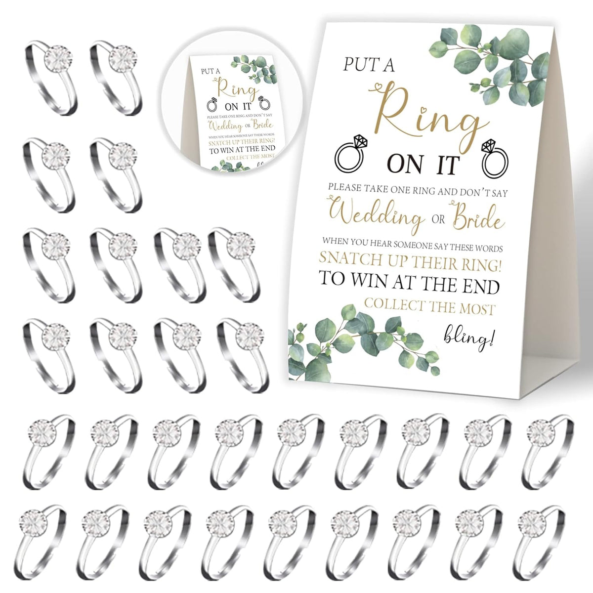 Put A Ring On It,Don'T Say Bride Or Wedding Game,Bridal Shower Games 50 Guests,Greenery Eucalyptus Bridal Shower,Engagement Party,Bachelorette Decorations For Party,Bridal Shower Favors-L1