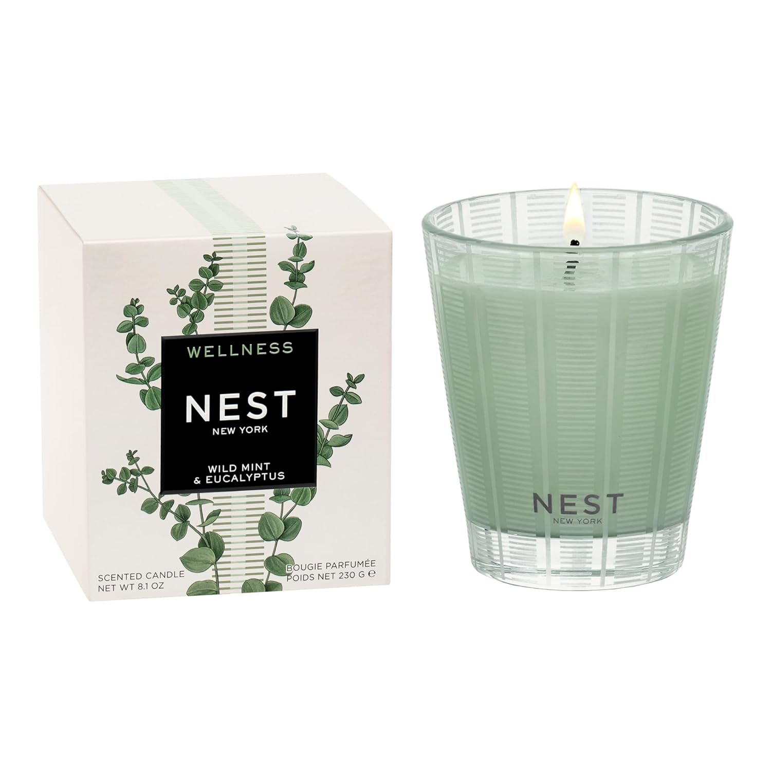 Scented Classic Candle, Wild Mint & Eucalyptus - 8.1 Oz - Up To 60-Hour Burn Time - Reusable Glass Vessel