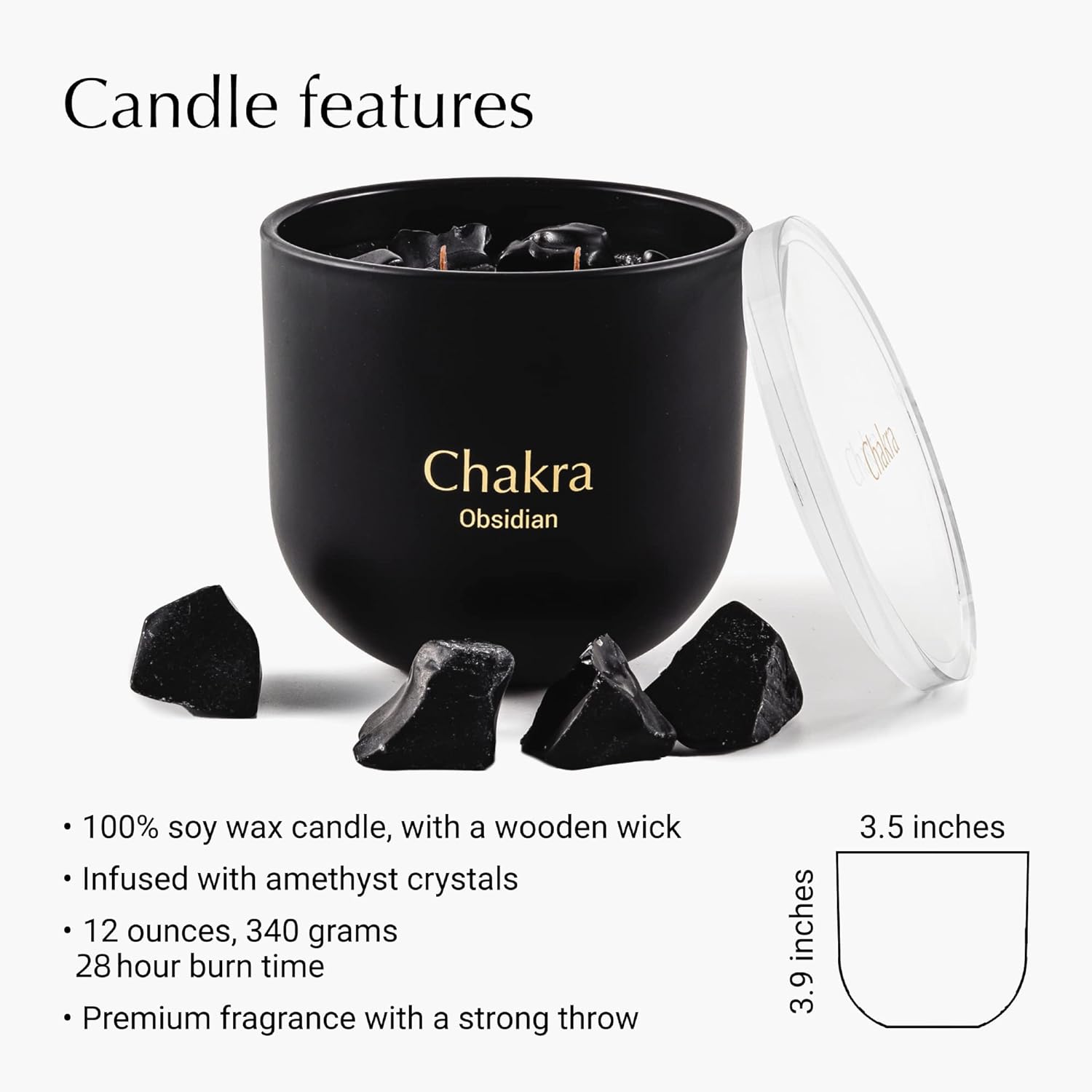 Lemongrass Ginger Crystal Candle, Wooden Wicks Scented Crackling Candles, 12Oz Natural Soy Wax, Spiritual Candles With Black Crystal Inside, Aromatherapy Candle For Home,Spa, Meditation, Enhancing