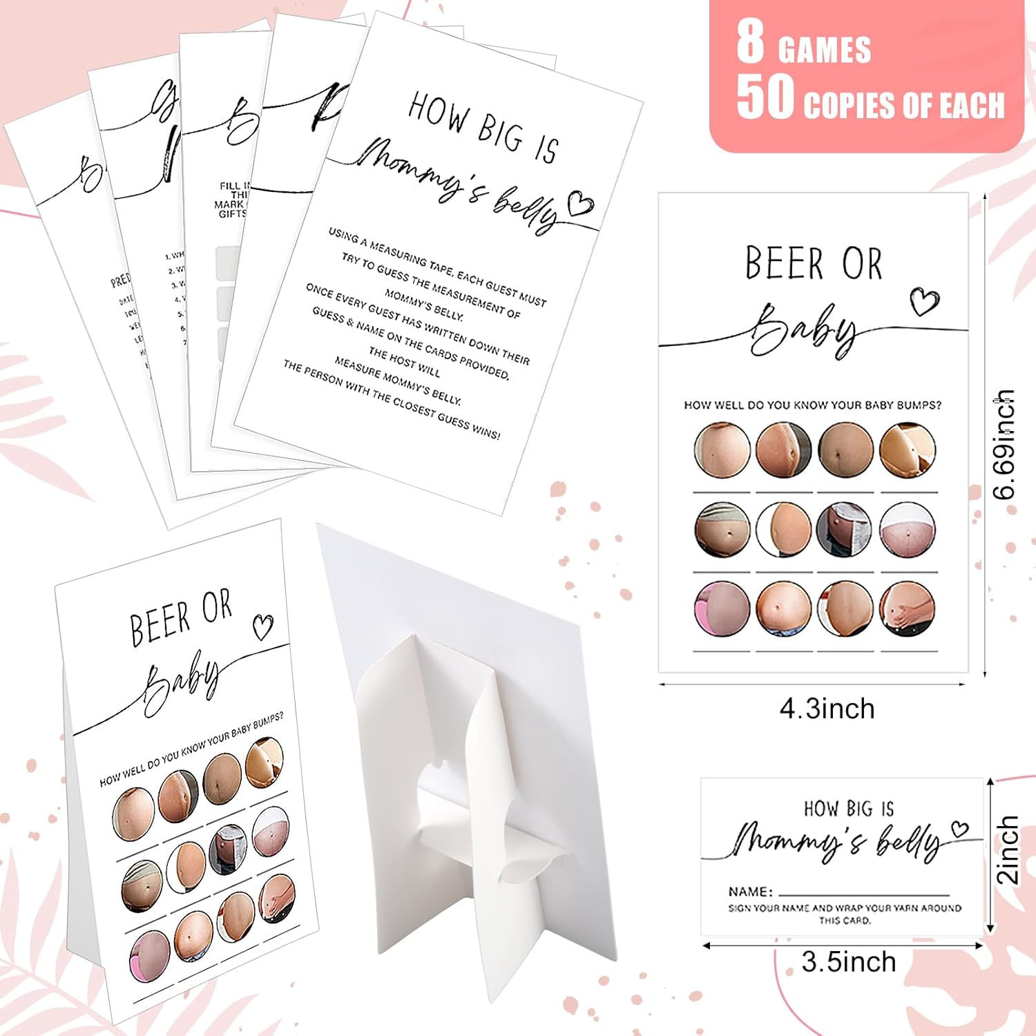 279 Pcs Simple White Baby Shower Games Set For 50 Guest, 8 Games Include Baby Shower, Guess Mommy Or Daddy, Word Scramble, How Big Is Mommys Belly, Pacifier Hunt, Fun And Easy To Play