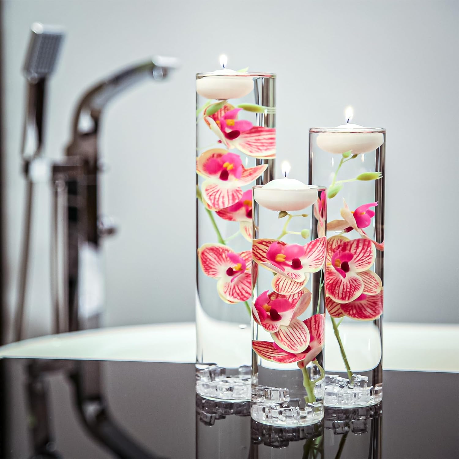 Artificial Orchid Floating Flower For Table Centerpieces Glass Cylinder Vase Fillers Floating Candles Fake Ice Cubes Peach Set For Wedding Party Pool Bar Restaurant Festival Decoration
