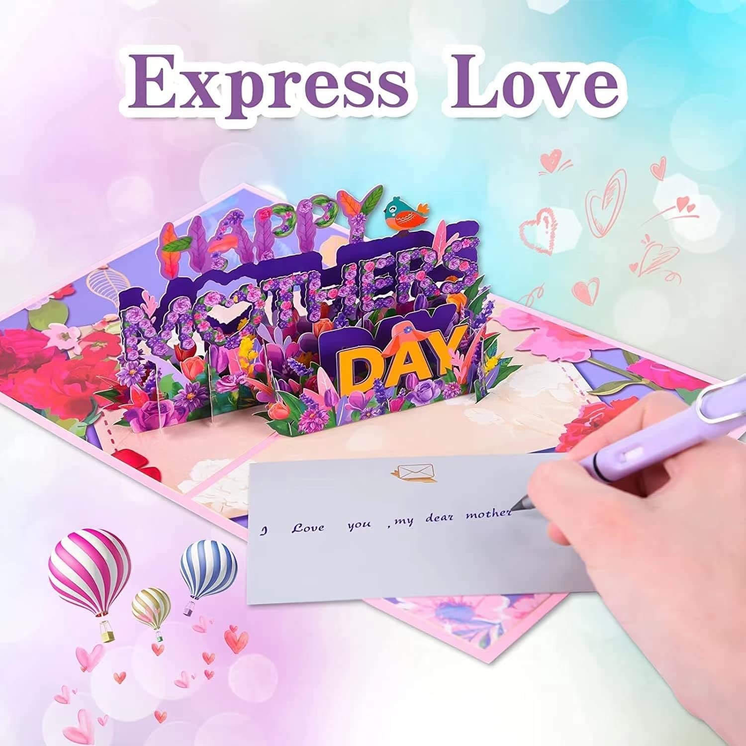 Pop Up From Daughter Happy Mothers Day Card From Son With Envelope - Flowers Pop Up Card For Best Mom Wife Grandma
