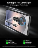 90W 4 Port USB C Car Charger Fast Charging Cigarette Lighter Adapter with 240W Cable