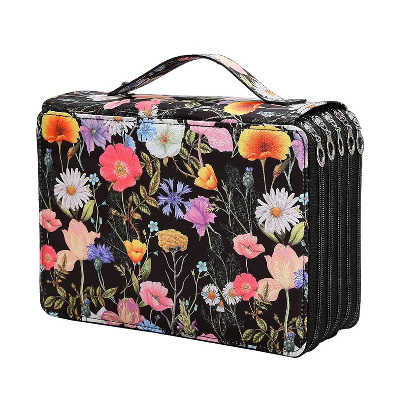 Portable Colored Printing Pattern Morning Glory And Daisy Pencil Case 252 Slot