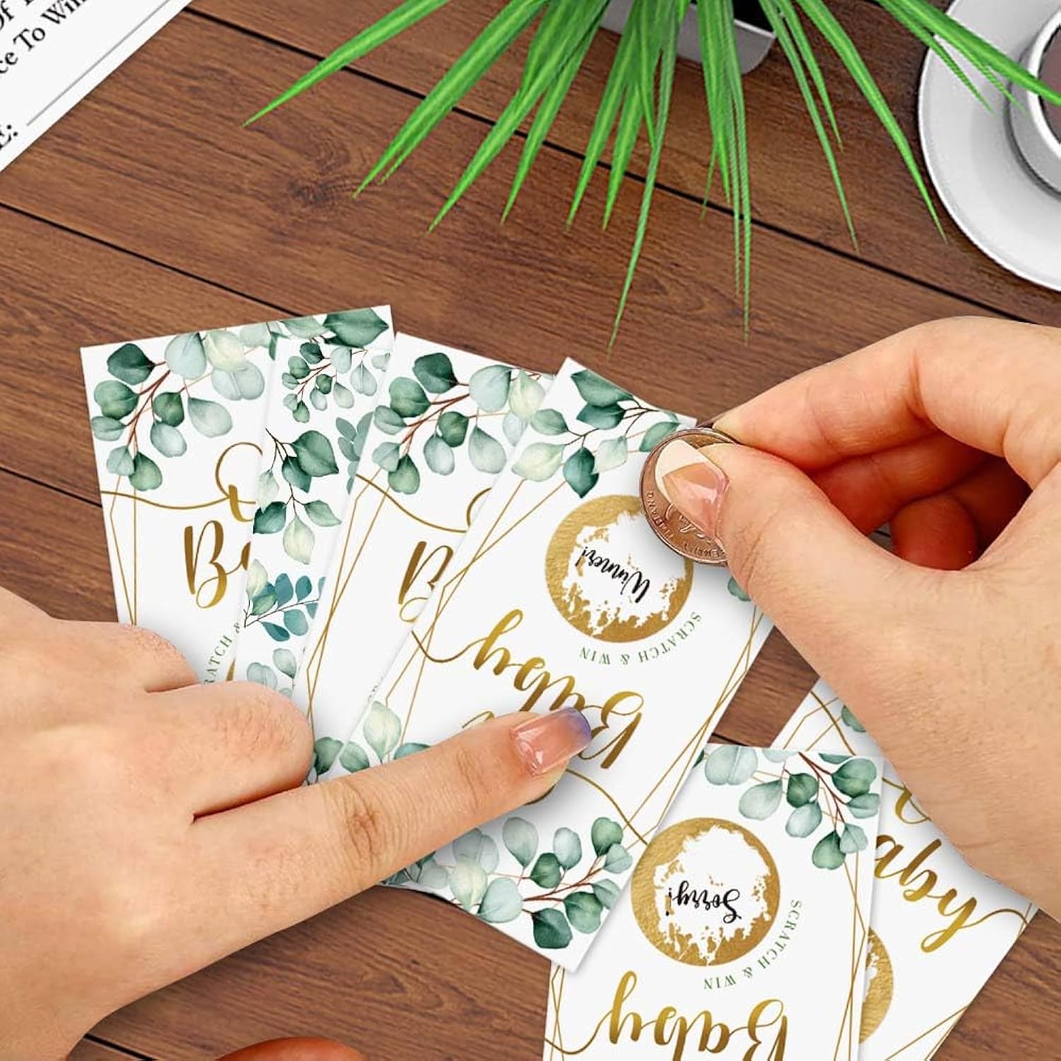 Baby Shower Scratch Off Game, Oh Baby Eucalyptus Neutral Boy Girl Lucky Draw Card, Party Activities, Decorations, And Supplies Set Of 50-Sc32W