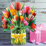 Dociday Paper Flower Bouquet Card, 13 Inches 3D Tulip Pop Up Greeting Cards For Mothers Teachers Day Birthday Gift With Envelope And Note Card