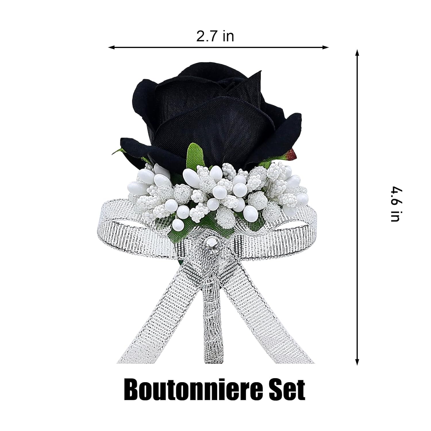 6Pcs Black Rose Boutonniere For Men, Groom Groomsmen Best Man Artificial Flowers Boutonnieres Suit Decoration, For Wedding Homecoming Formal Dinner Prom Party