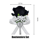 6Pcs Black Rose Boutonniere For Men, Groom Groomsmen Best Man Artificial Flowers Boutonnieres Suit Decoration, For Wedding Homecoming Formal Dinner Prom Party