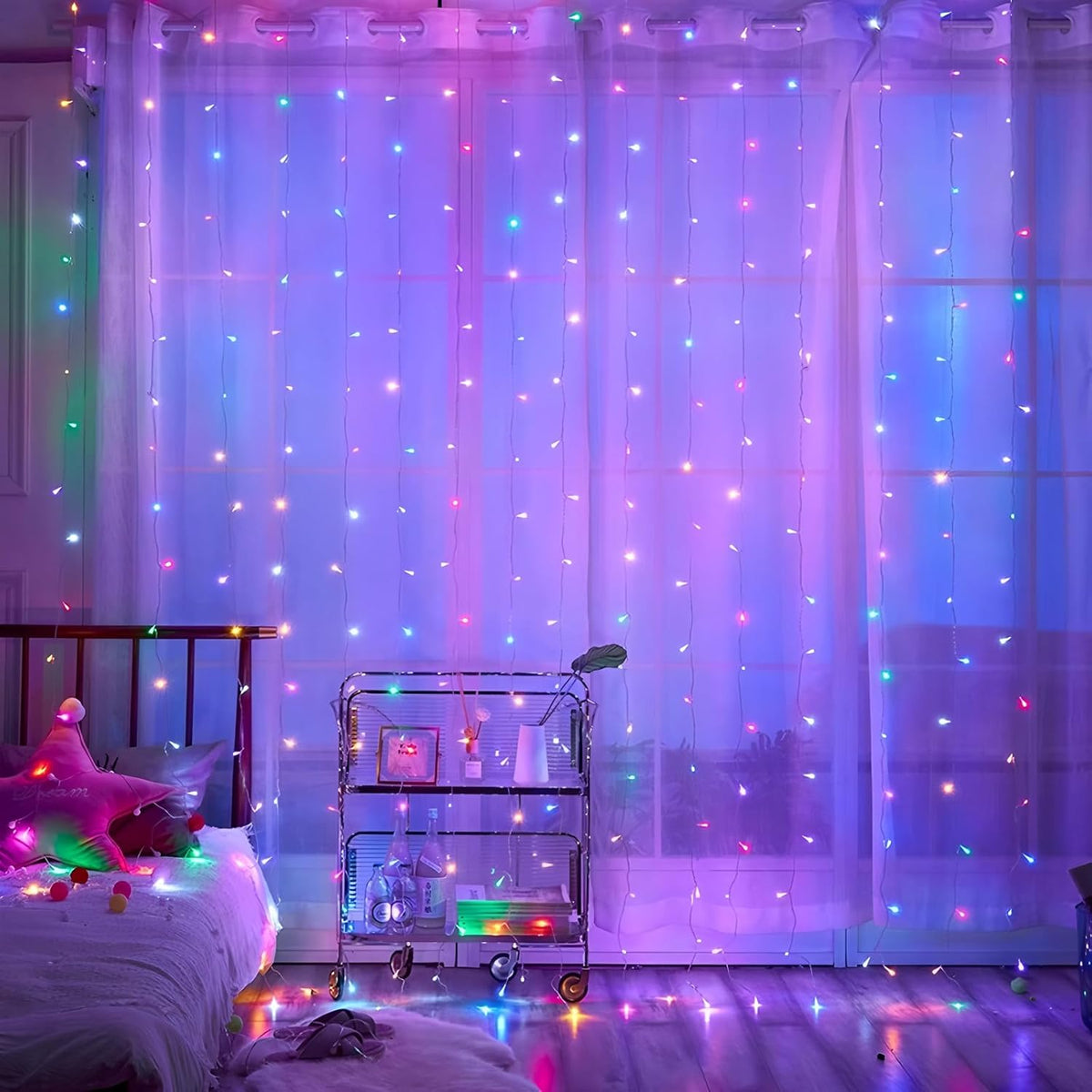 300 Led Curtain Lights, Outdoor And Indoor Christmas Fairy Lights, Waterproof Curtain String Light, 8 Flashing Modes For