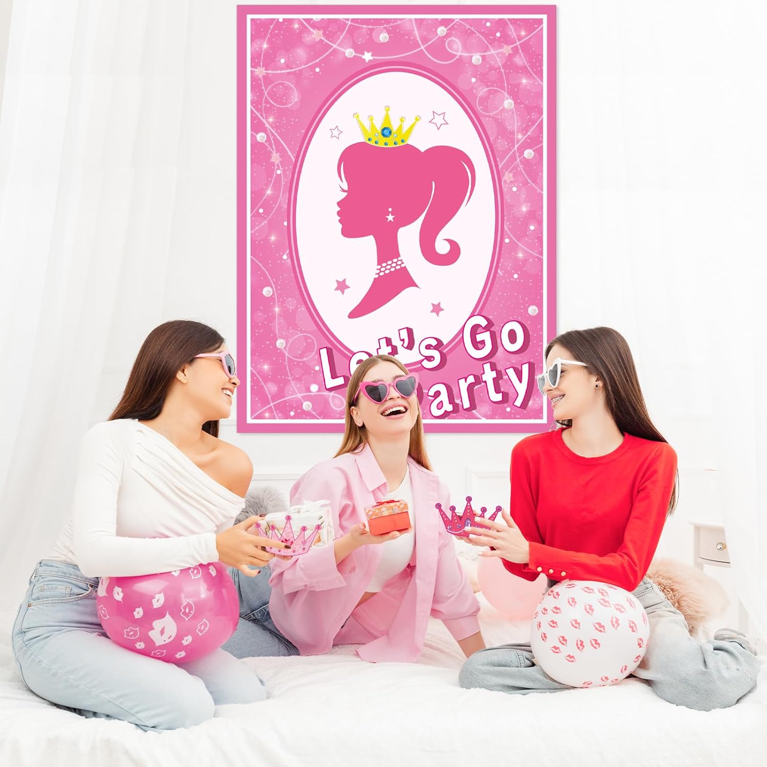 Pin The Crown On The Princess Party Game, Pink Girl Party Game, Large Poster With 36 Pcs Bow Stickers Favors For Girls Princess Birthday Party Supplies