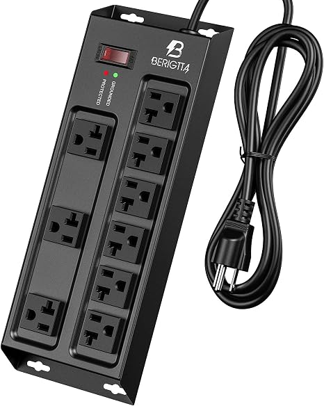 Heavy Duty Metal Power Strip 9 Outlets 20A 12 Gauge 6 Ft Extension Cord