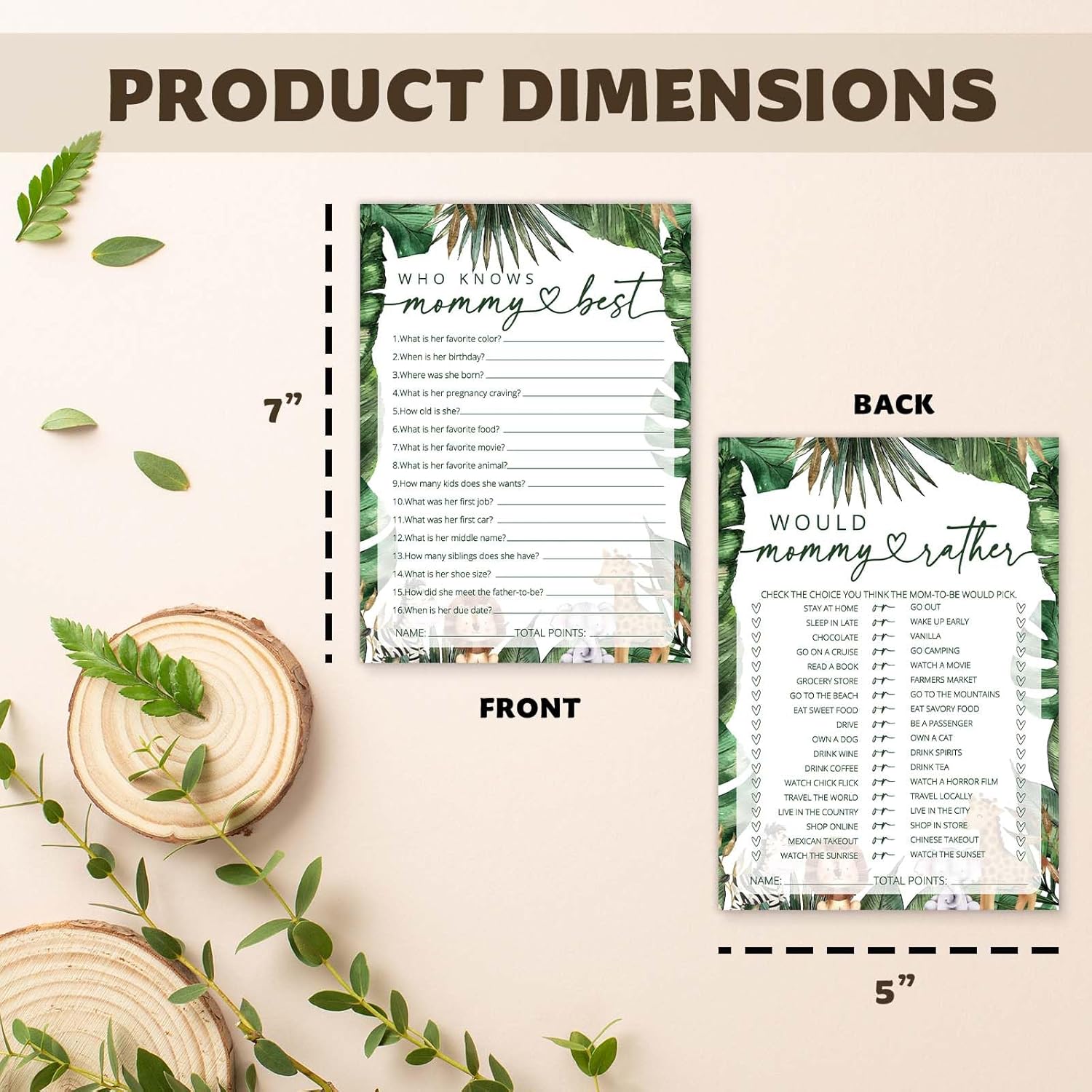 Safari Animals Baby Shower Games, Who Knows Mommy Best Game, Gender Reveal Party Favors, Would Mommy Rather Ice Breaker Activities For Parents-To-Be-30 Pcs, 5X7 In - C08