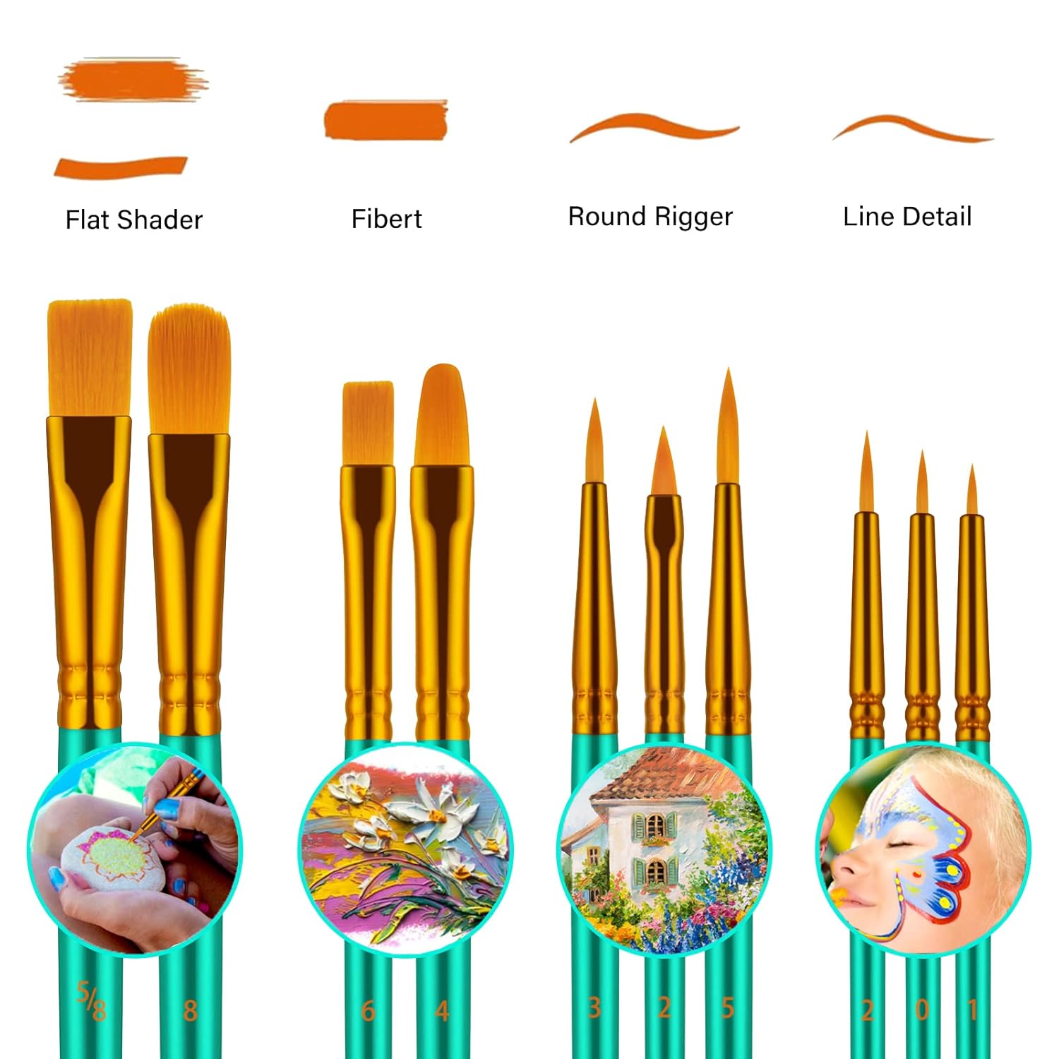 Paint Brushes Set, 20 Pcs Paint Brushes For Acrylic Painting, Oil Watercolor Acrylic Paint Brush, Artist Paintbrushes For Body Face Rock Canvas, Kids Adult Drawing Arts Crafts Supplies, Green