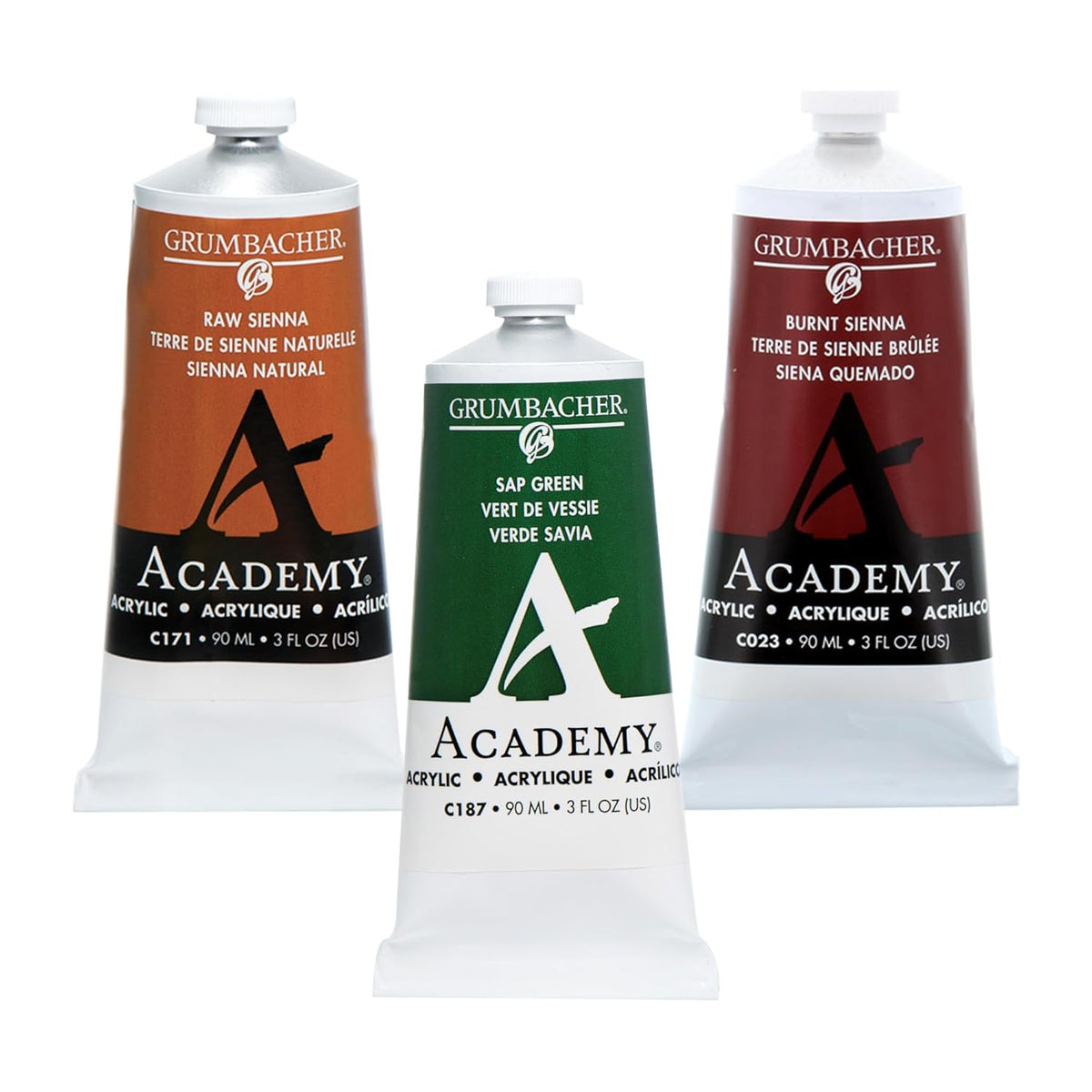 Grumbacher Academy Professional Acrylic Paint Set of 3 90ml Earth Tones Colors - Metal Tubes - Heavy Body Professional Grade Artist Paint with Genuine and Pure Pigments - ASTM Lightfast Colors