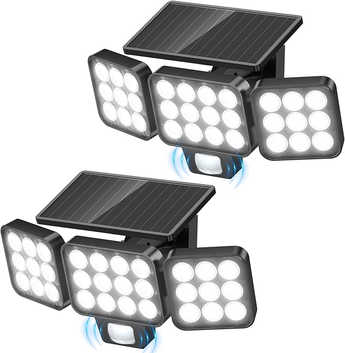 2 Pack Solar Flood Lights 3500LM Motion Sensor Outdoor Waterproof LED Security Lights
