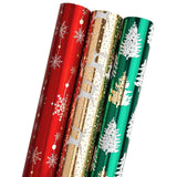 Mini Short Small Christmas Wrapping Paper Roll With Cut Lines On Reverse (17" X 120" Per Roll) - Red Green Gold Gift Wrap With Deer&Snowflake&Tree Design For Holiday, Birthday,Wedding