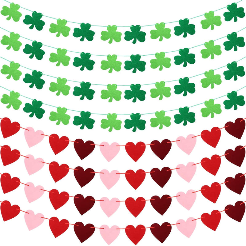 8 Pieces Heart Garland St. Patrick'S Day Garland Green Felt Shamrock G