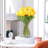 100Pcs Artificial Tulip Flowers Fake Pu Tulips Faux Latex Bouquet Flower Centerpieces Arrangement Floral For Mother Day Wedding Spring Decorations (Yellow)