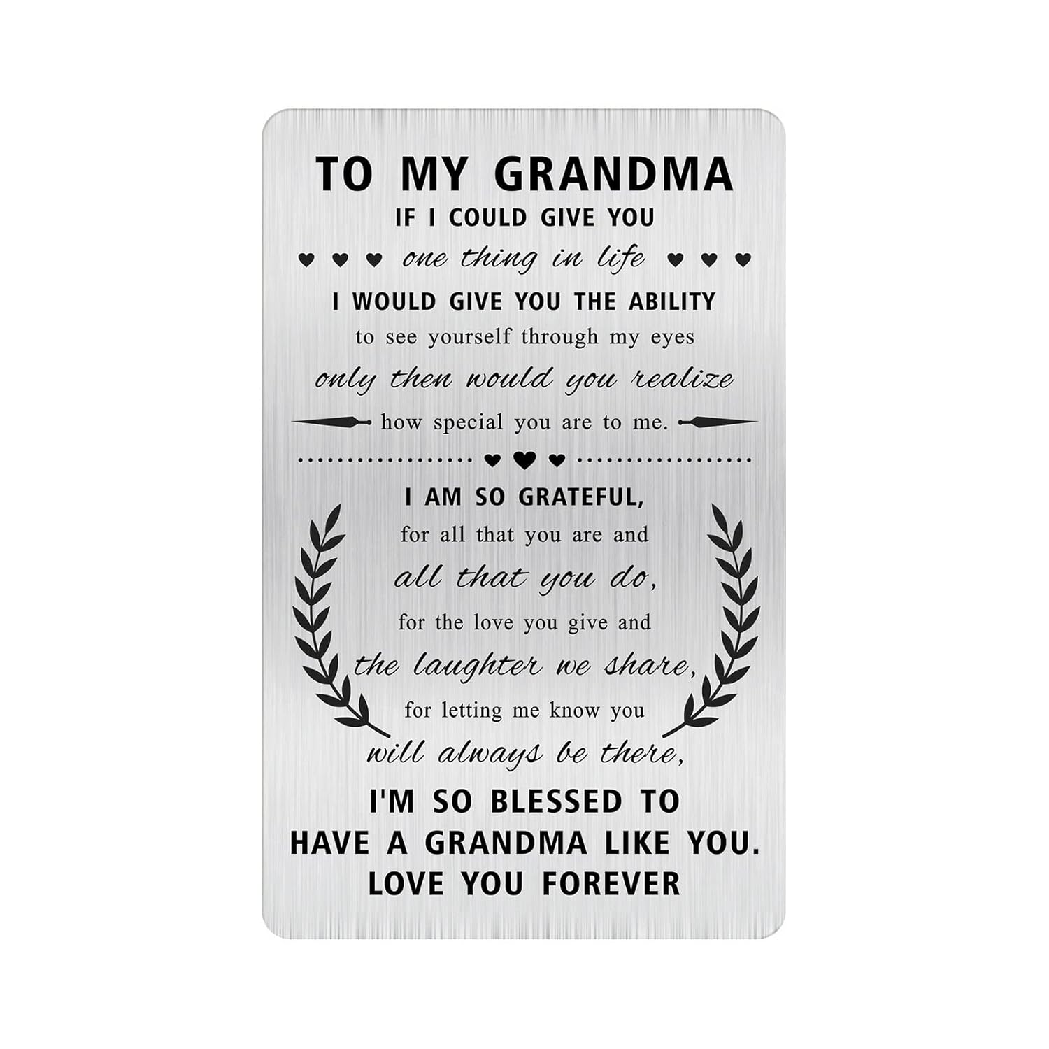Engraved Stainless Steel Grandmother Card - Heartfelt Gifts For Grandma, Mother'S Day, Christmas - Durable Wallet Card To My Grandma