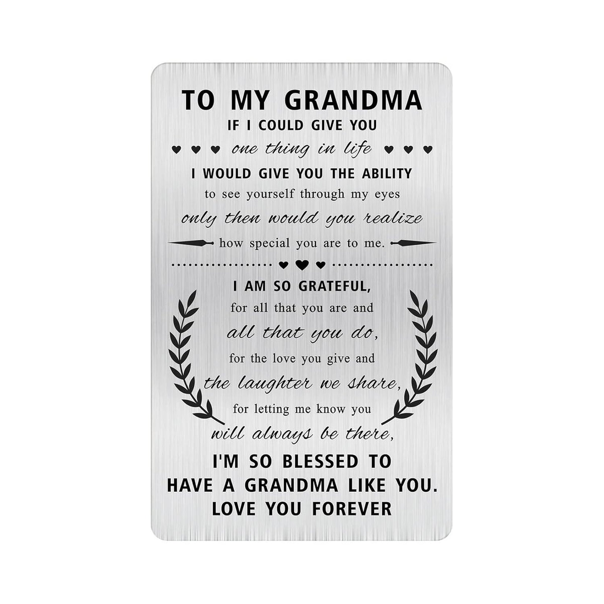 Engraved Stainless Steel Grandmother Card - Heartfelt Gifts For Grandma, Mother'S Day, Christmas - Durable Wallet Card To My Grandma