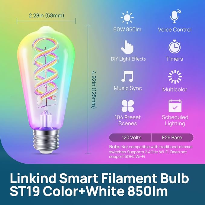 Smart Edison Light Bulb ST19 Vintage LED Filament WiFi Dimmable 1 Pack