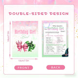 24 Pcs Who Knows The Birthday Girl Best,Witch Pink And Green Game Cards,Sweet Interactive Birthday Party Supplies