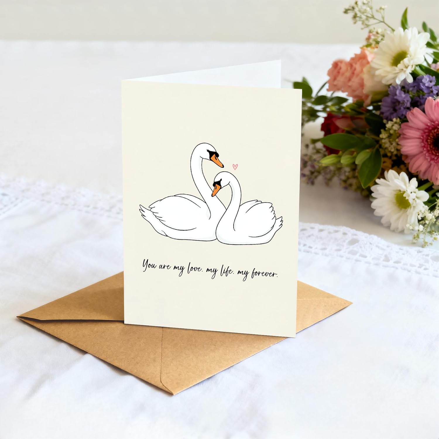 Romantic Anniversary Card For Husband Wife – "You Are My Love Life Forever" Swan Card For Couple – Sweet Wedding & Valentine'S Day Gift For Boyfriend Girlfriend – Premium 400Gsm Thick Paper With Kraft Envelope