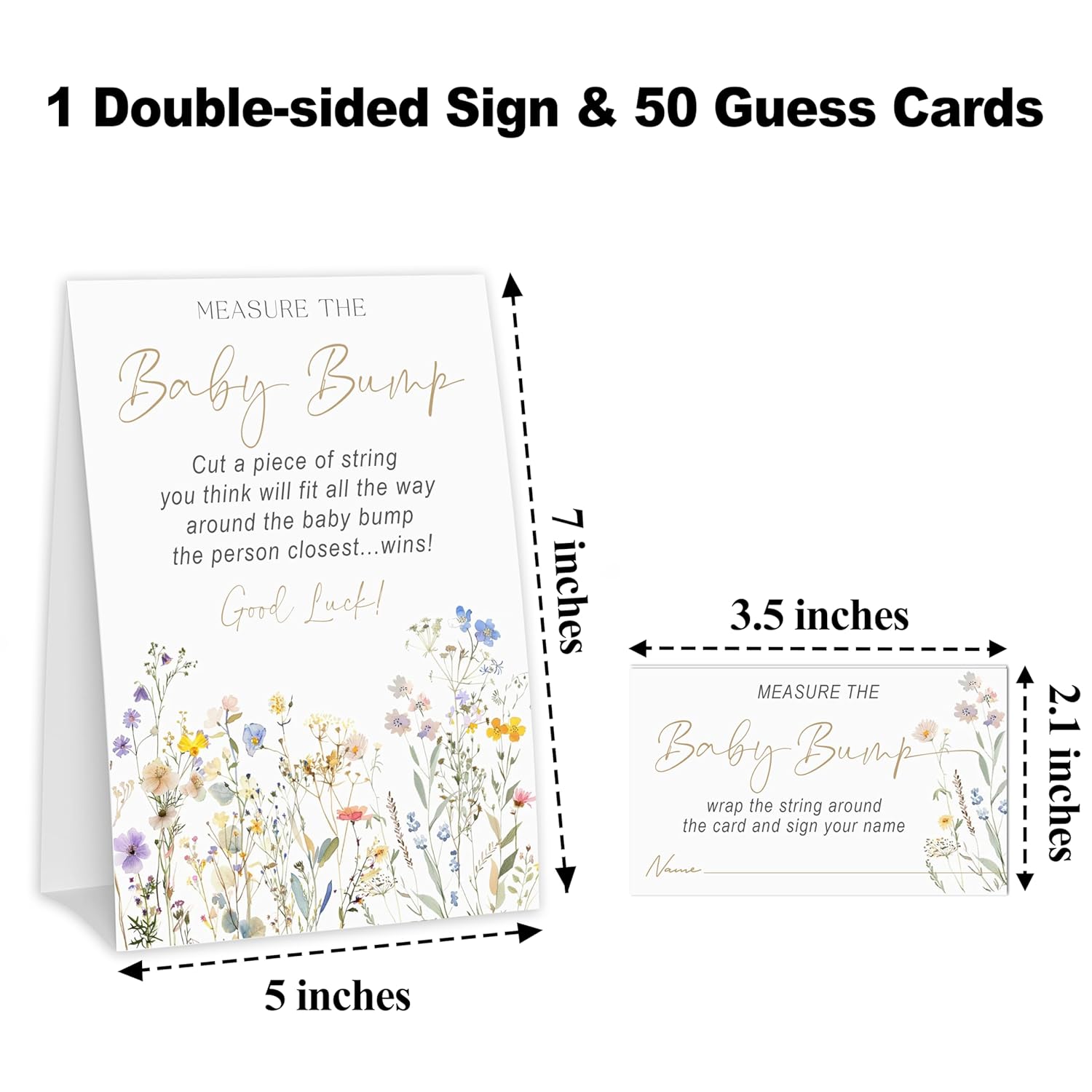 How Big Is Mommys Belly Game, Baby In Bloom Measure The Baby Bump Baby Shower Game, Spring Floral Baby Shower Party Decorations, 1 Sign & 50 Guess Cards-A01