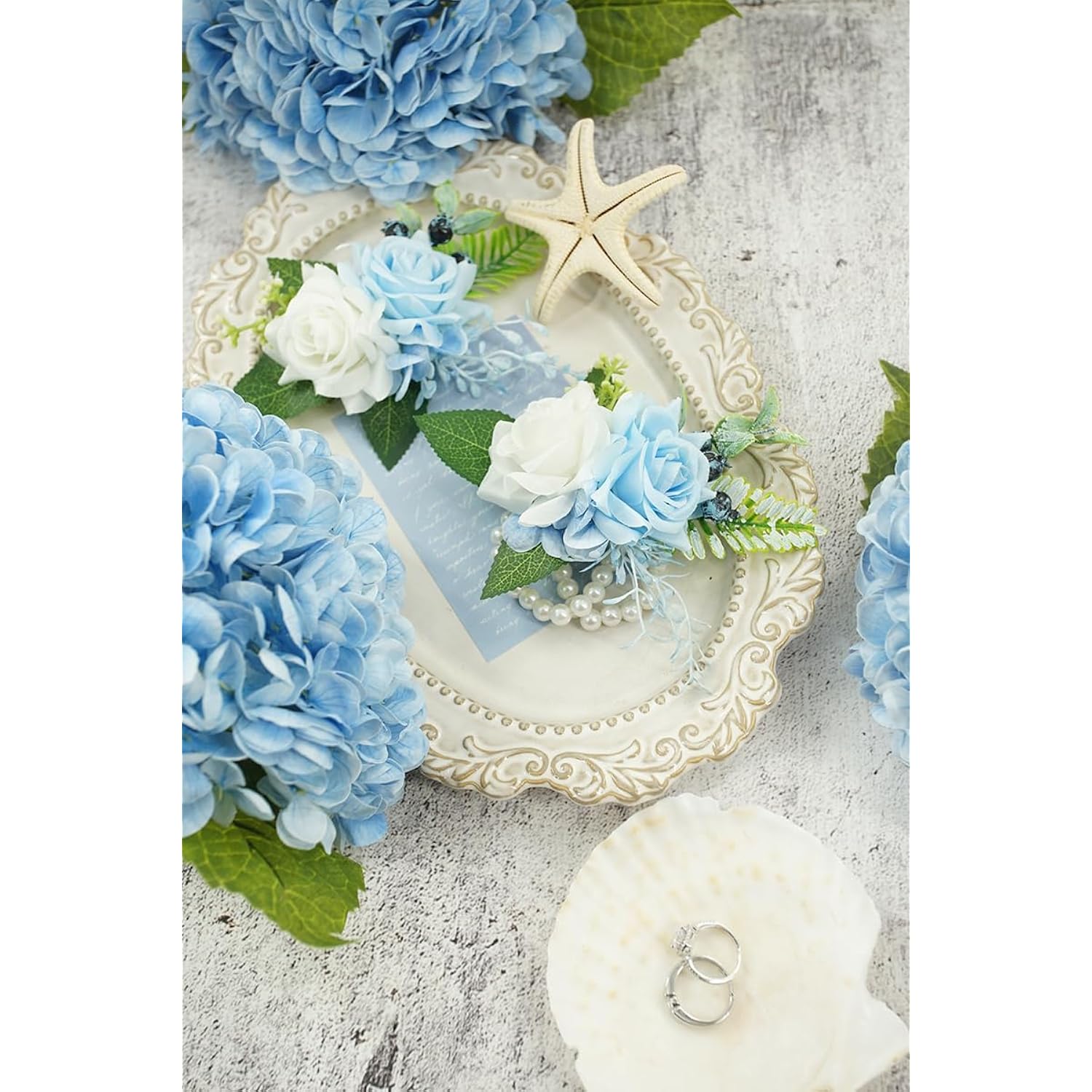 Light Blue Corsage And Boutonniere Set For Wedding Prom, Artificial Rose Flower Wrist Corsage Bracelets, Homecoming Corsage Wristlet, Boutonniere For Men Wedding Suit Decorations