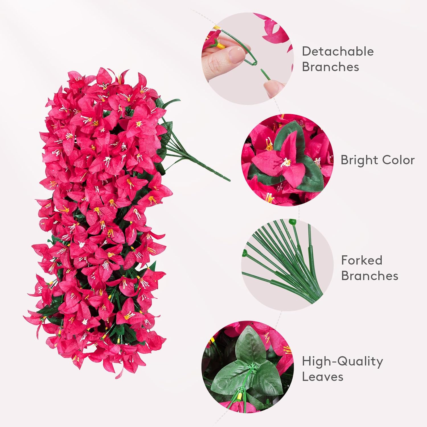 Artificial Bougainvillea Flowers, 2 Pcs Plastic Long Trailing Vines Fake Flowers For Outdoor Indoor Garden Porch Patio Balcony Decor, Uv Resistant, Hot Pink