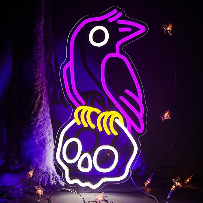 Crow Skull Neon Sign Dimmable LED Horror Wall Light for Man Cave Bar Game Room Decor