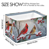 Winter Cardinal Birds Snow Storage Basket Fabric Laundry Baskets Christmas Tree Holly Berry Branches Storage Boxes Organizer Bag For Baby Cloth Dog Toy Book Storage Cubes Shelf Closet Bins 16×12×8