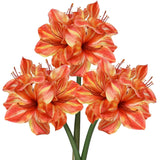 3Pcs Amaryllis Artificial Flowers 17.3 Inch Faux Amaryllis Flowers Stems With 4 Heads Silk Floral Bouquet For Home Room Vase Table Centerpiece Wedding Party Arrangement(Orange)