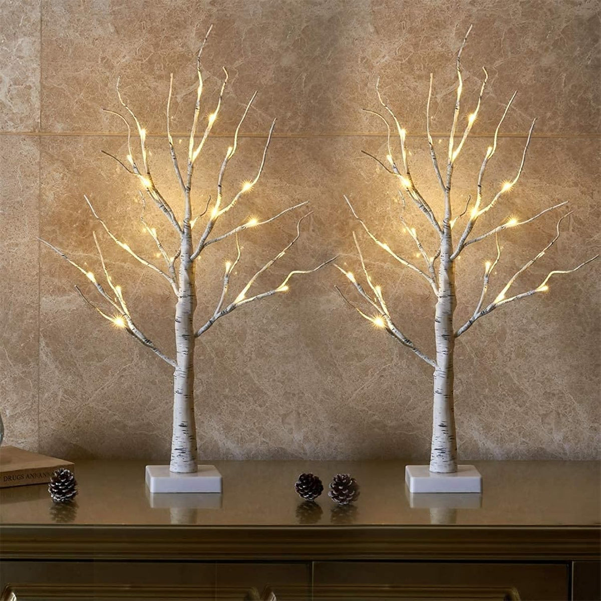 Valentines Day Decorations 2Pack Birch Tree With Hanging Heart-Shaped Ornaments, Lighted Artificial Trees With 24 Led Pink&Red Lights, Light Up Twig Tabletop Battery Operated For Home Indoor Table