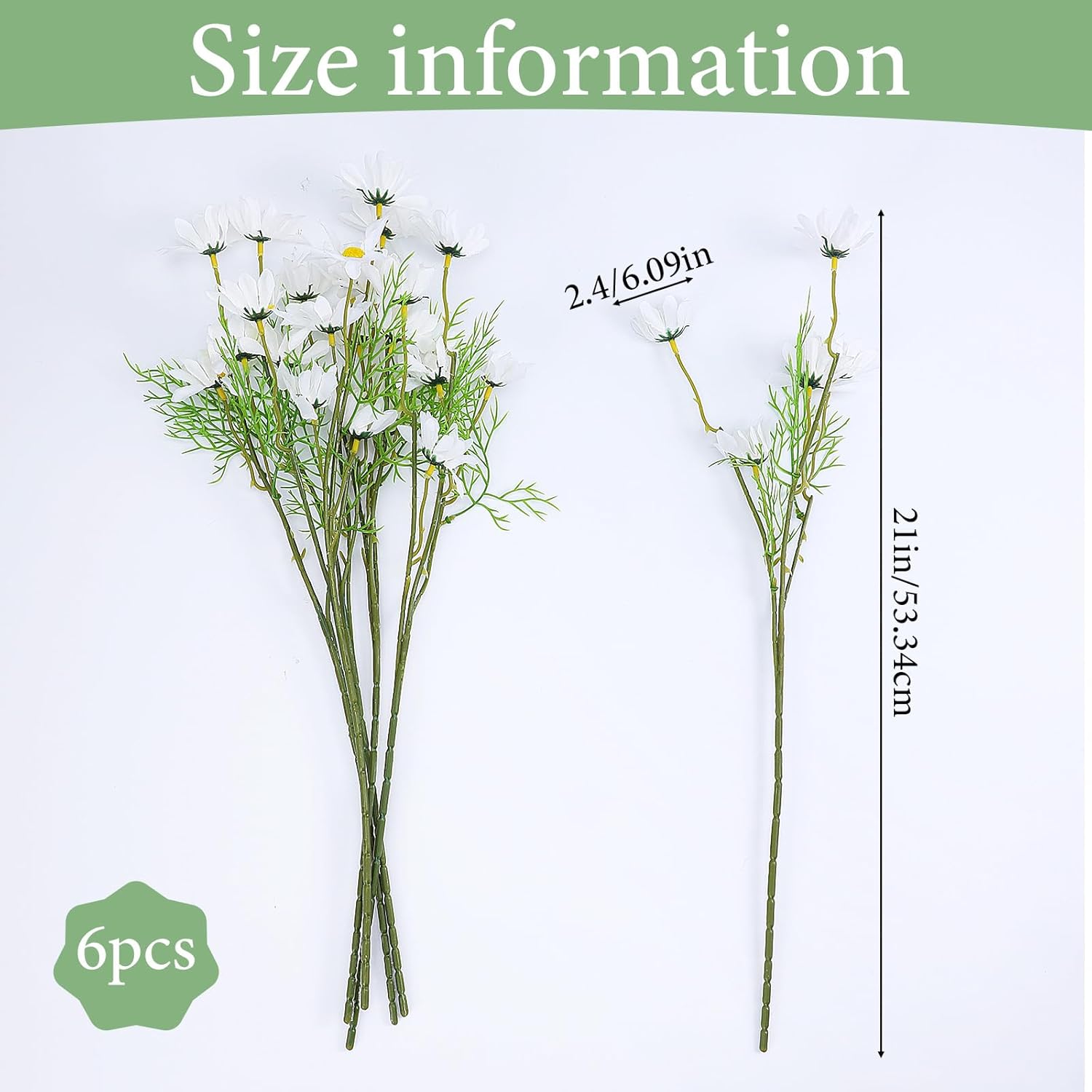 Daisy Flowers Artificial, 6 Bundles 21” White Artificial Daisy Flowers With Stems And Leaves Faux Greenery Shrubs Plants Arrangements For Home Garden Vase Decor