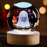 Emotional Support Glowing Crystal Ball Gift, Inspirational Positive Luminous Crystal Ball Light With Wood Base, Gift For Women Men Birthday Christmas Office (Warm White, Ghost)