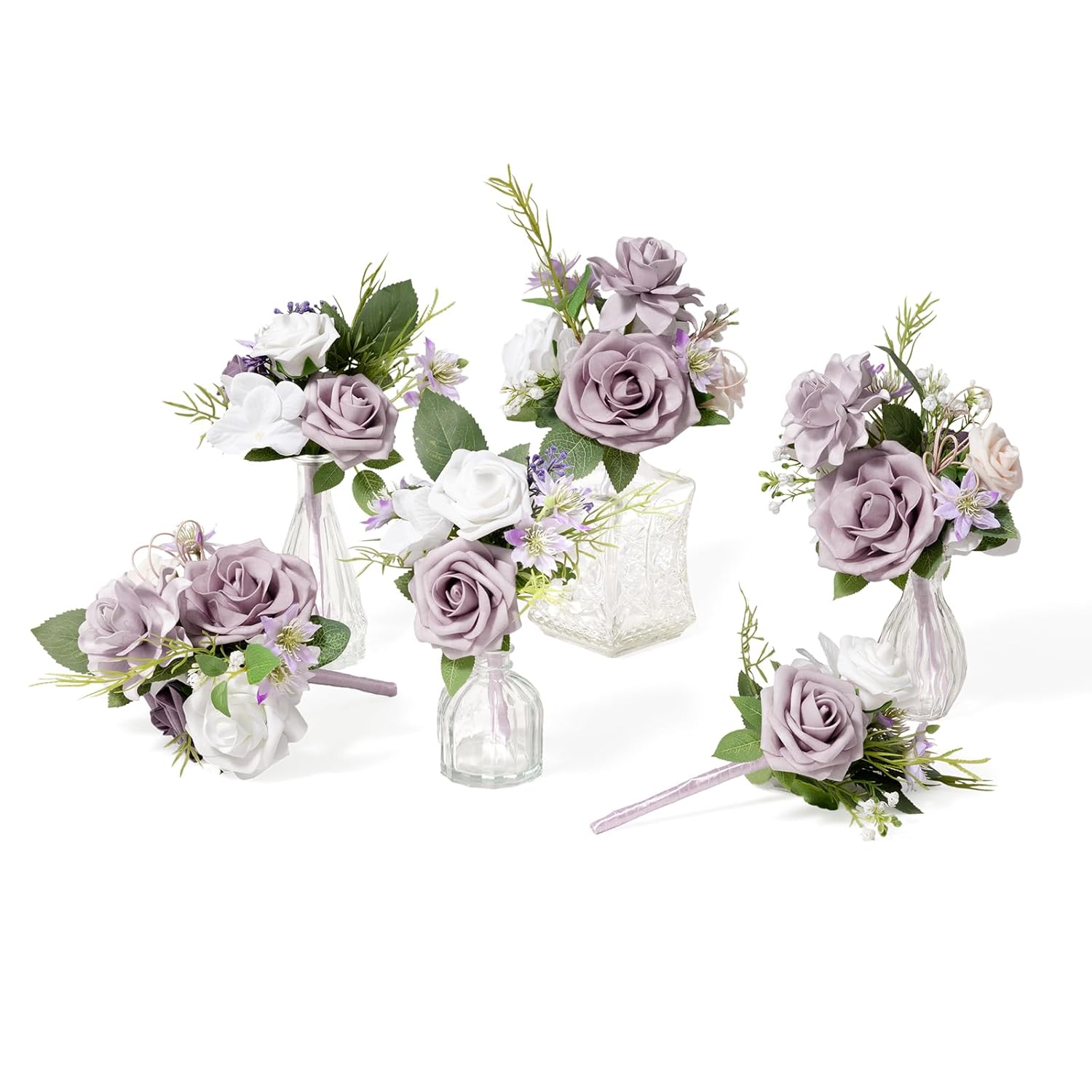 6 Pack Lilac & Light Purple Wedding Centerpieces Mini Bouquets Table Decor Flower Rose Pre-Made Floral Three Large Bouquets And Three Small Ones