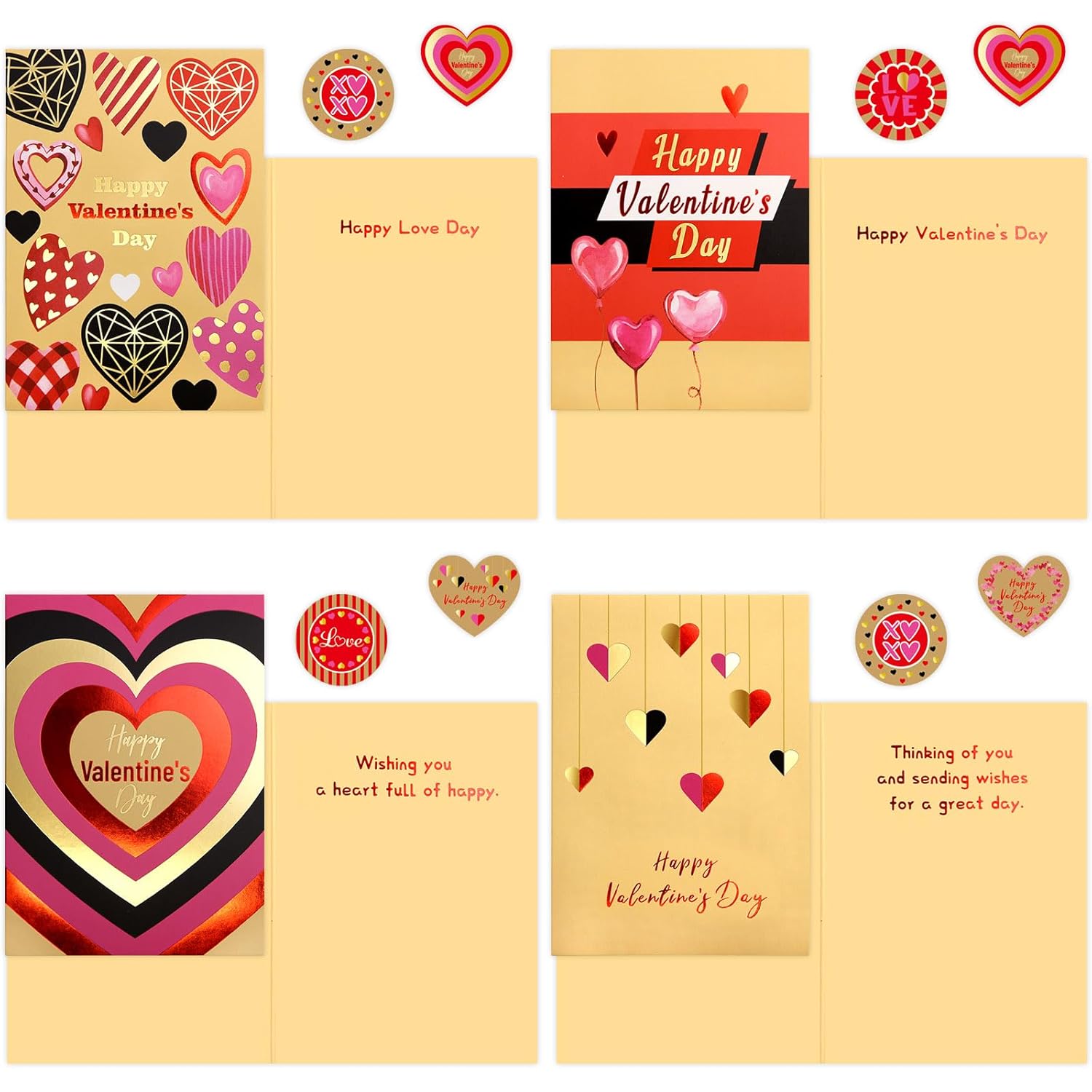 24Pcs Valentines Day Cards For Adults Valentine With Envelopes And Stickers Gold Foil Kraft Heart Love Happy Valentine'S Day Message Inside 5.2X3.7 Inch
