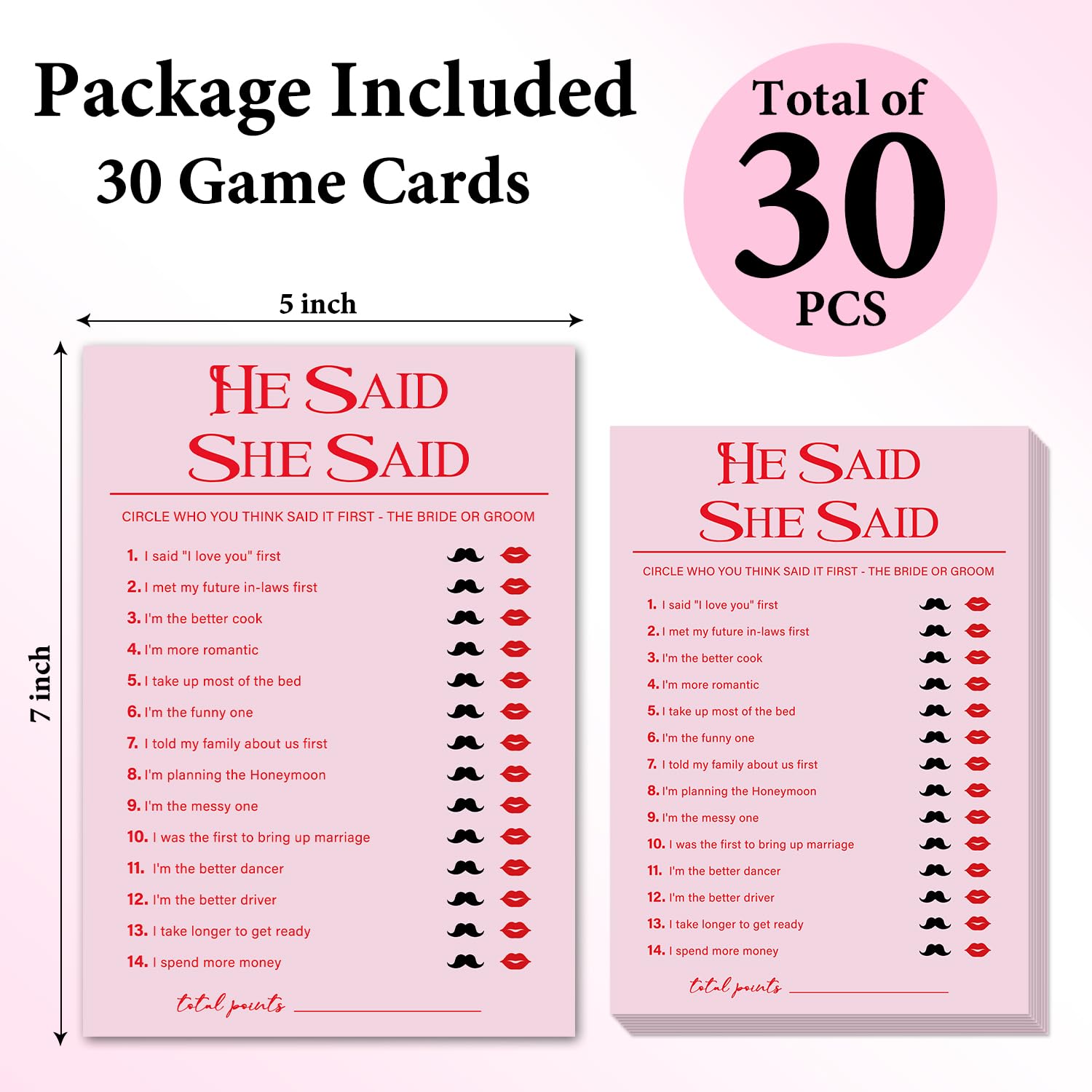 Pink Bridal Shower Game Set, He Said She Said Game, Wedding Games Cards For Reception, Bridal Shower Games 30 Guests For Engagement Wedding Party - A005