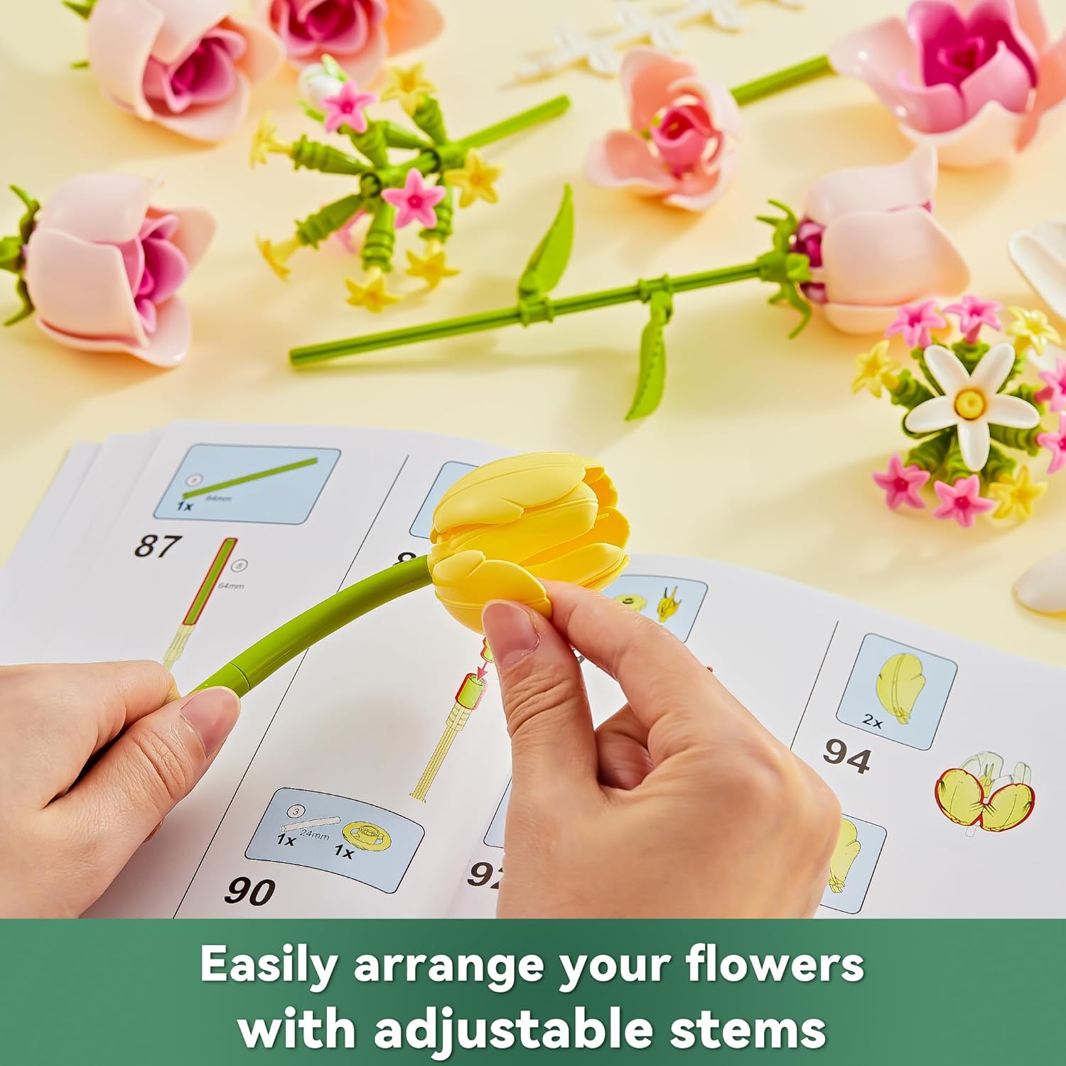 Tulip Rose Flowers Building Sets, Valentine'S Day For Her, Flower Bouquet Compatible With Lego Flowers, Gift For Adults Mother Women Girl Girlfriend, Plant Botanical Collection Home Decor