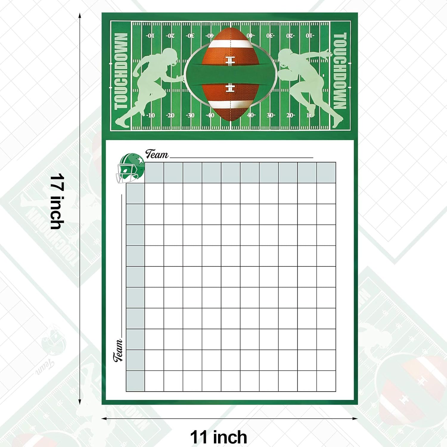 5 Pieces Square Game Sheet Posters Football Game Squares 100 Grids Score Record Posters Football Party Sports Games Decorations For Match Party, 11 X 17 Inches