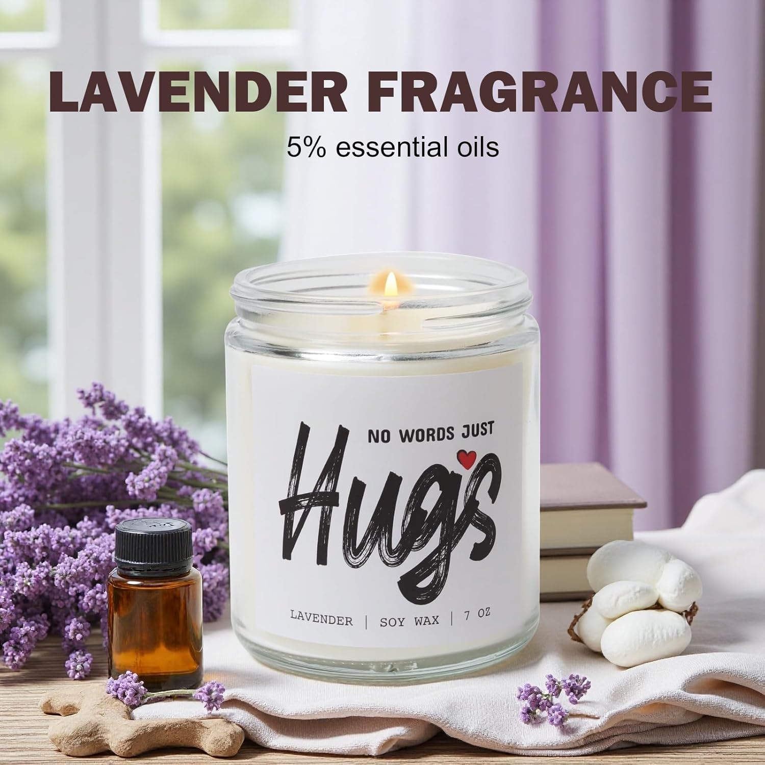 Sympathy Gift For Loss Of Loved One - Lavender Memorial Candle - Grieving Gifts For Women, Condolence Gift, Miscarriage, Pet Loss, In Memory Of Mom, Grief, Thinking Of You (Just Hugs)