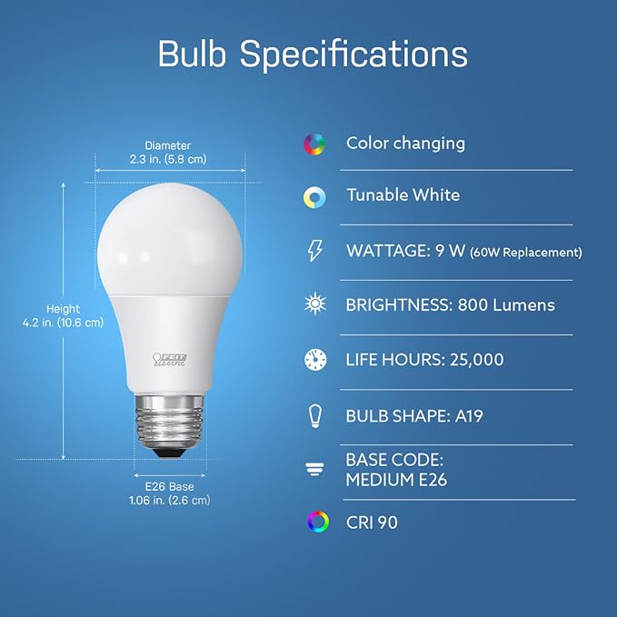 Smart A19 LED Light Bulbs 3 Pack RGBW Color Changing 60W Equivalent Smart Home Bulbs