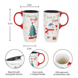 Christmas Ceramic Coffee Mug Tall Ceramic Cup With Lid And Matching Color Box Latte Mug.17 Oz. Christmas Tree And Snowman,Set Of 2