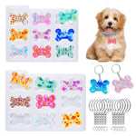 Pet Tag Resin Molds Silicone, Cat Dog Tag Molds For Epoxy Resin & Uv Resina, Bone Shape Resina Keychain Molds With 10Pcs Key Ring & 10Pcs Jump Ring, Diy Keychain Pendant Charm Crafts