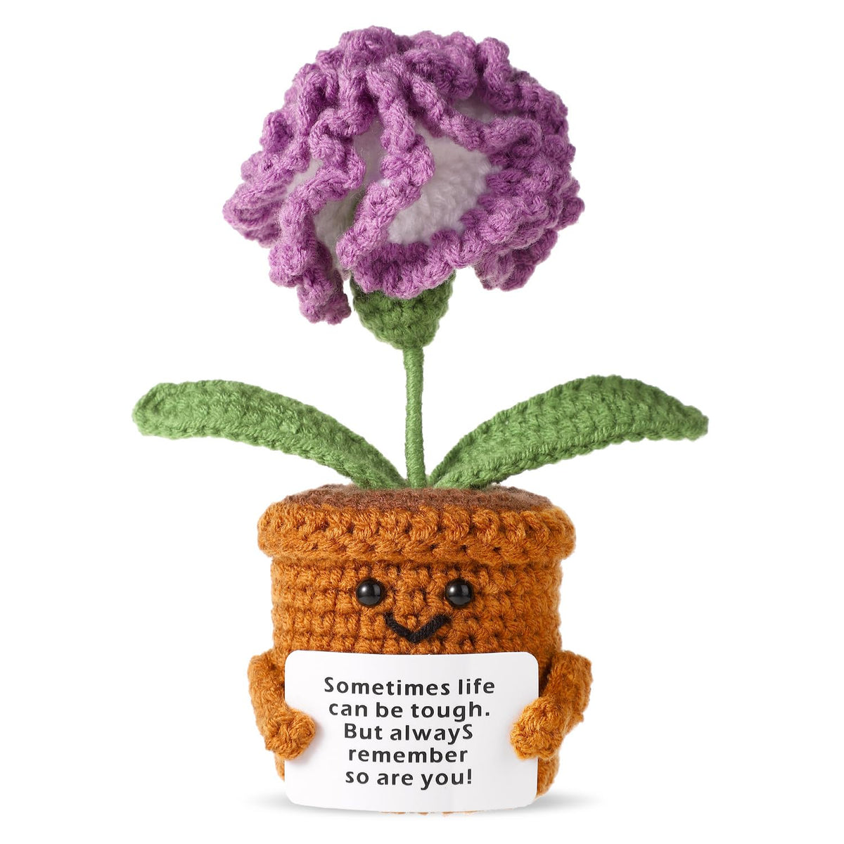 Positive Carnation, Crochet Carnation Flower Positive Flower Plant Crocheted Potted Flower Knitted Carnation Flower For Home Decoration Inspirational Gift(Purple)