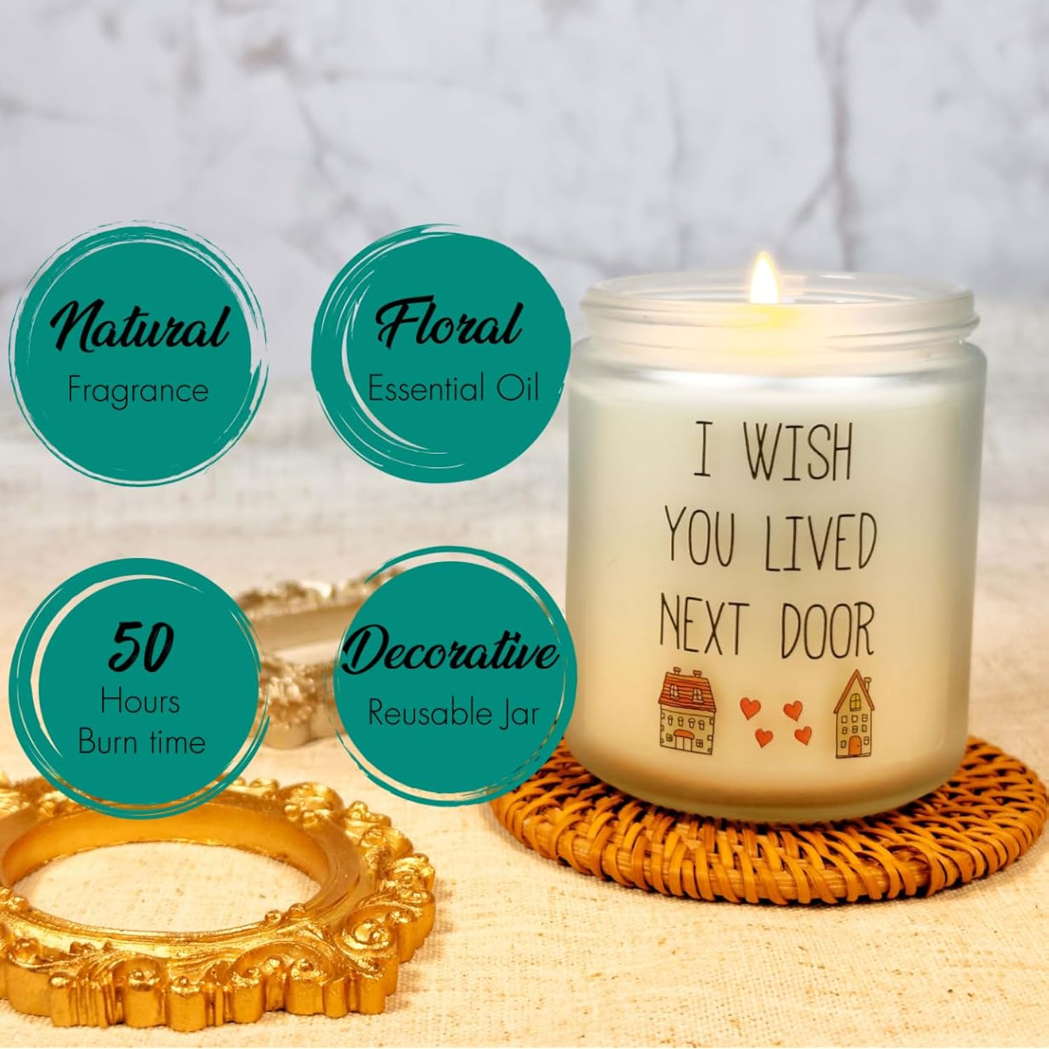 Gifts For Women, Best Friends Housewarming Birthday Gifts, Wish You Lived Next Door Gift For Sisters, Besties, Unique Friendship Present For Women, Funny Lavender Candles For Her Valentines Day