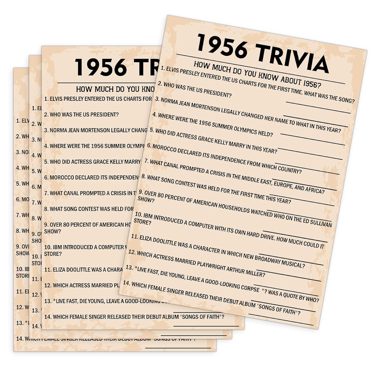70Th Birthday Party Games, 1956 Trivia Games, Birthday Party Supplies For Adults, Fun 1956S Party Game, Pack Of 30 Cards