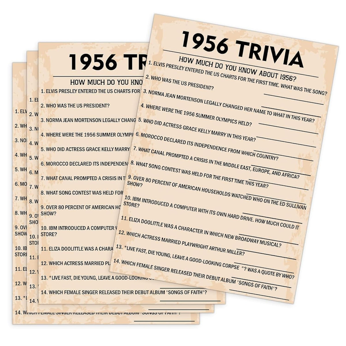70Th Birthday Party Games, 1956 Trivia Games, Birthday Party Supplies For Adults, Fun 1956S Party Game, Pack Of 30 Cards